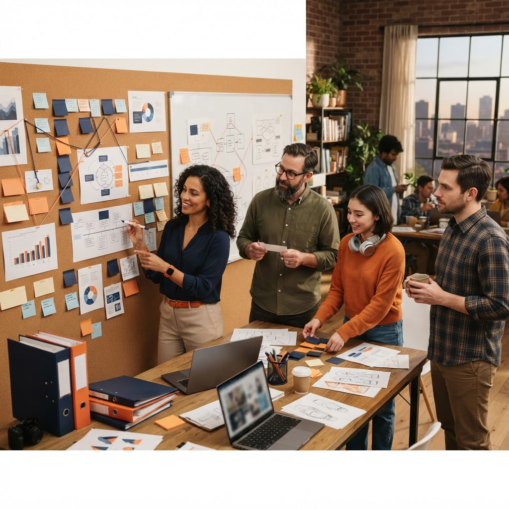 Agency team organizing a new client's goals voice audience and assets into one structured onboarding view