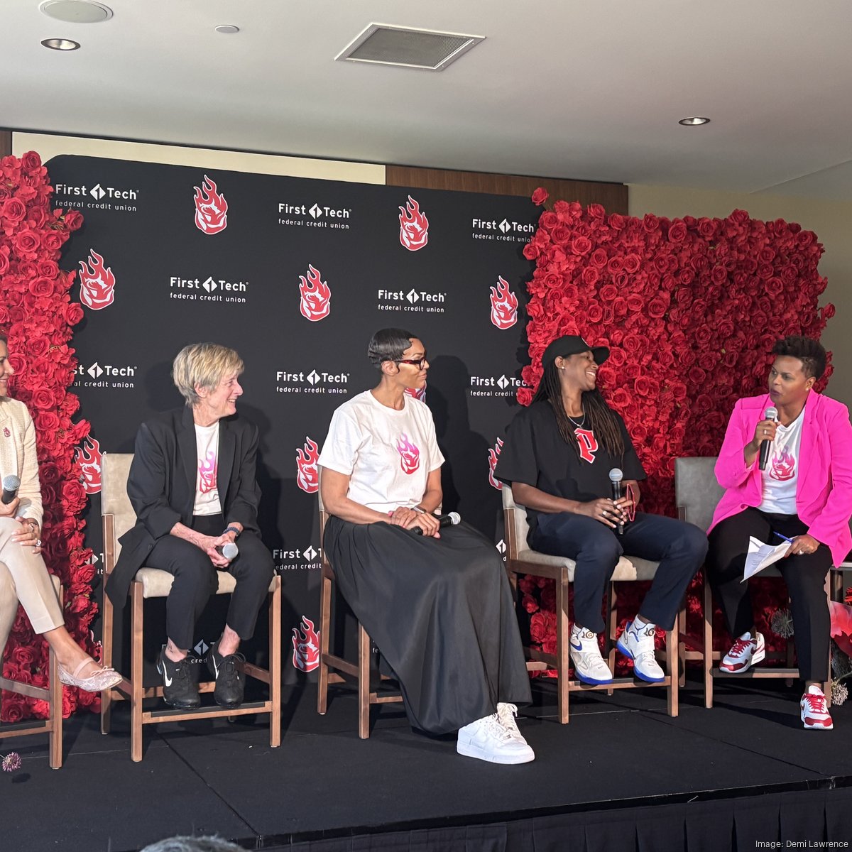 Michelle Snow seated on stage during the Portland Fire Fireside Chat discussion